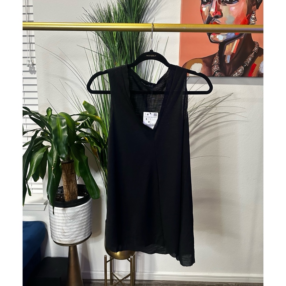 NWT Zara Asymmetrical  Sheer V-Neck Tank - Size Small